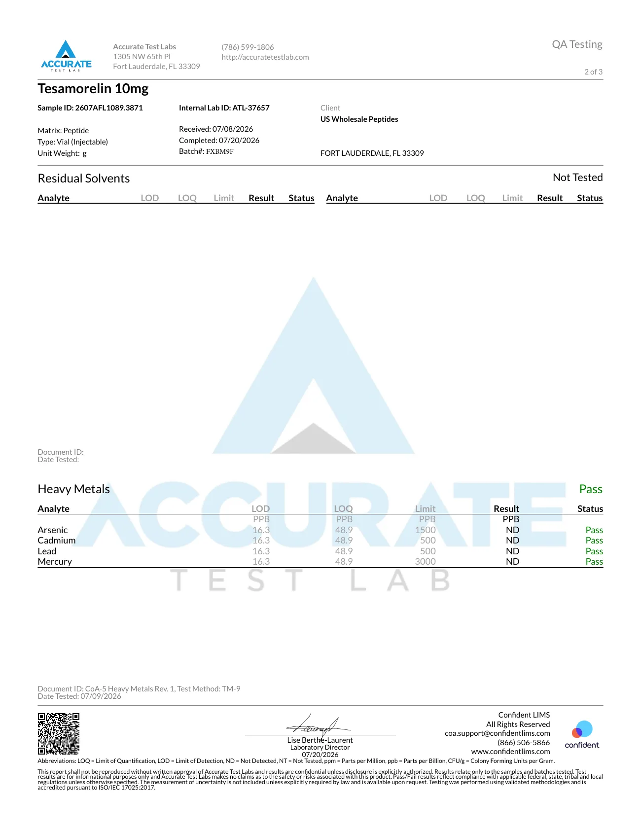 Certificate of Analysis
